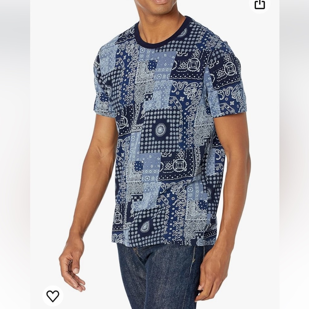 Lucky Brand Indigo Bandana Print Tee Shirt Men's XL